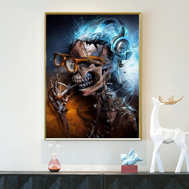 Алмазная живопись сделай сам скелет Дымчатая Вышивка крестиком 5D крутой череп