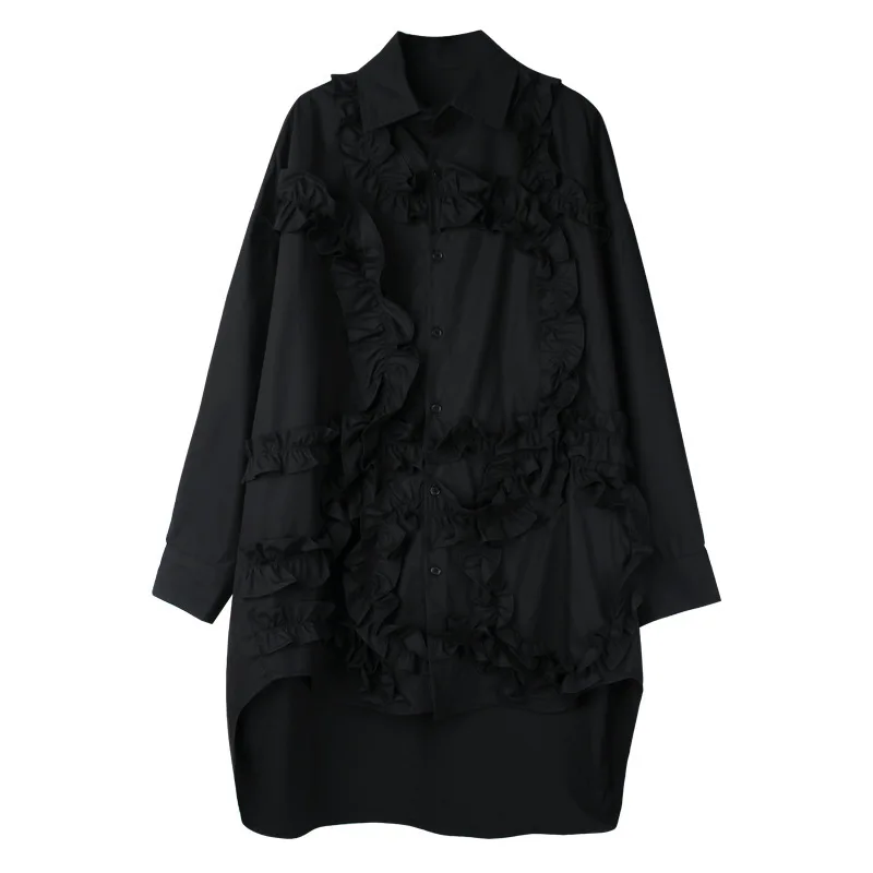 Рубашка LANMREM женская винтажная однотонная с поясом большого размера PD558 |