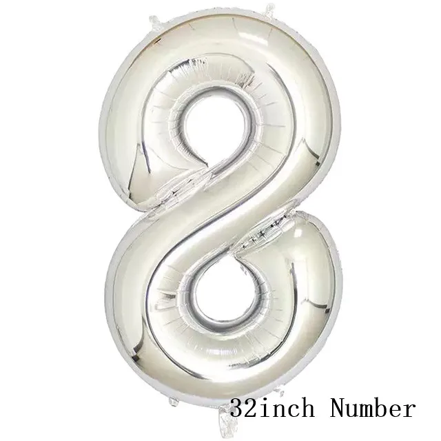 32inch Number 8 Золотистый, серебристый, металлический латексный воздушный шар 18 30 40 50 60 70 80 90 лет с номером в честь Дня Рождения вечерние воздушные шары из фольги для взрослых - Цвет: 32inch Number 8