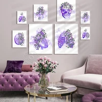 human body organ flower purple colored drawing poster human body skeleton canvas painting art wall picture doctor office decor