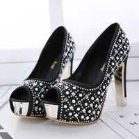 peep toe woman pumps sandals with rhinestone heels 11cm clear platform shoes female high heels silver black shoes woman heels