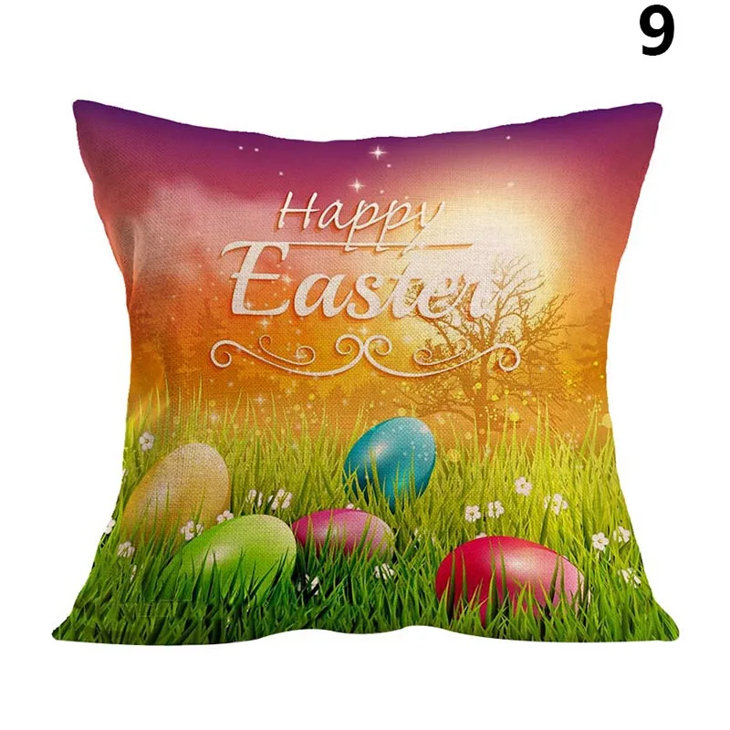 

Easter Linen Cushion Cover Rabbit Eggs Pattern Happy Easter Sofa Decor FPing