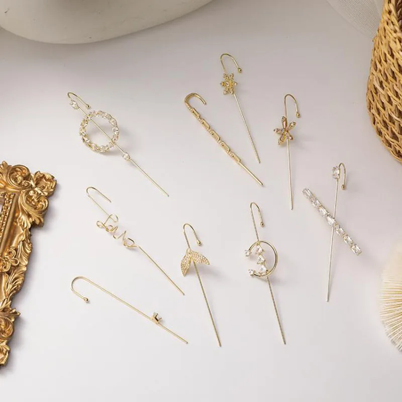 Длинные серьги гвоздики на гусеничном крючке модные с кристаллами и молнией