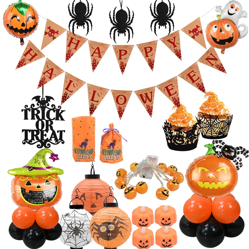 

2020 Halloween Decorations for Home bat Pumpkin Foil Balloons Paper Garland Bat Ghost Sign Props Halloween Party Supplies