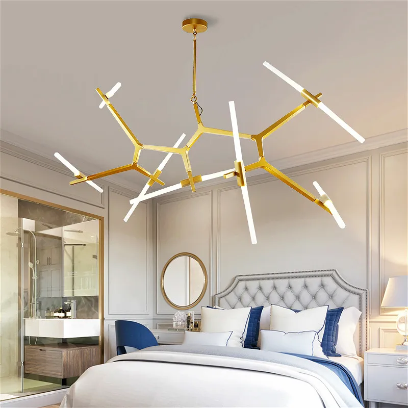 

Modern restaurant LED chandelier lighting Nordic gold black hanging lamp living room bedroom lamp kitchen dining chandelier