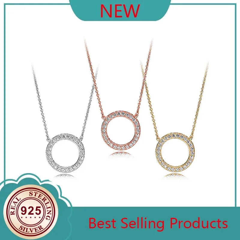 

New 100% 925 Silver Original Logo Pave Inset Clavicle Chain For Women's Wedding Fashion Diy Charm Jewelry