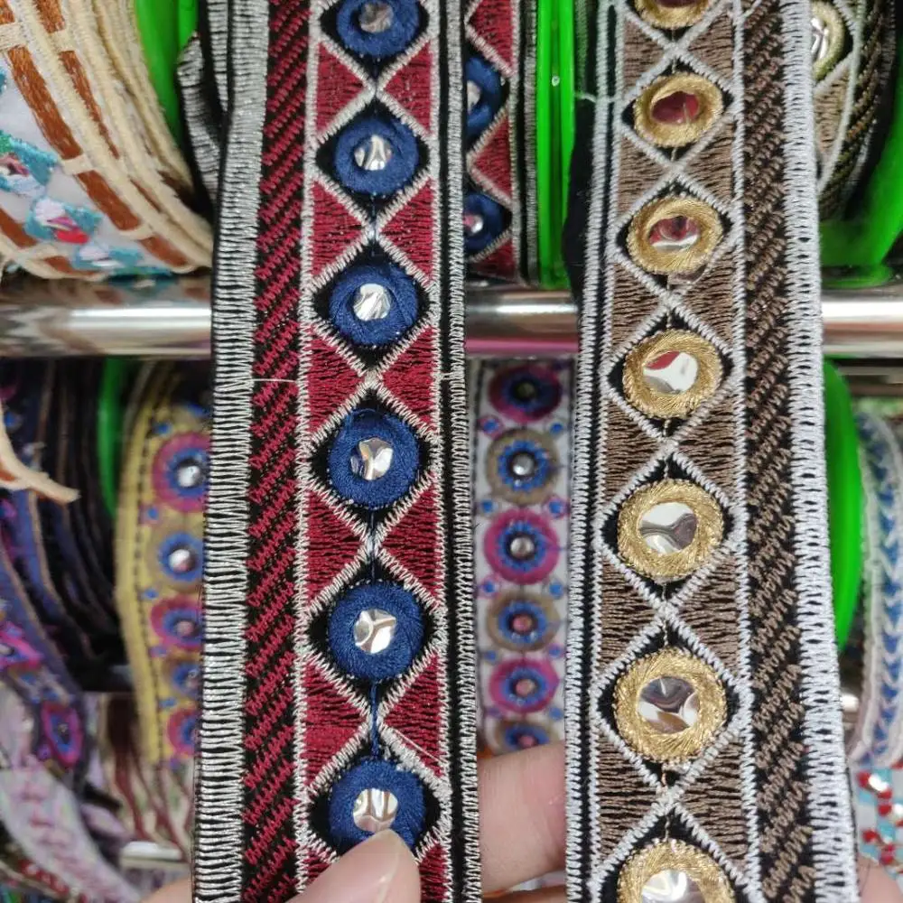 

1yard Ethnic Trim Embroidered Gold thread Webbing 3.5cm Width DIY Handmade Sewing Ribbons For Clothing Decorative Lace Trim