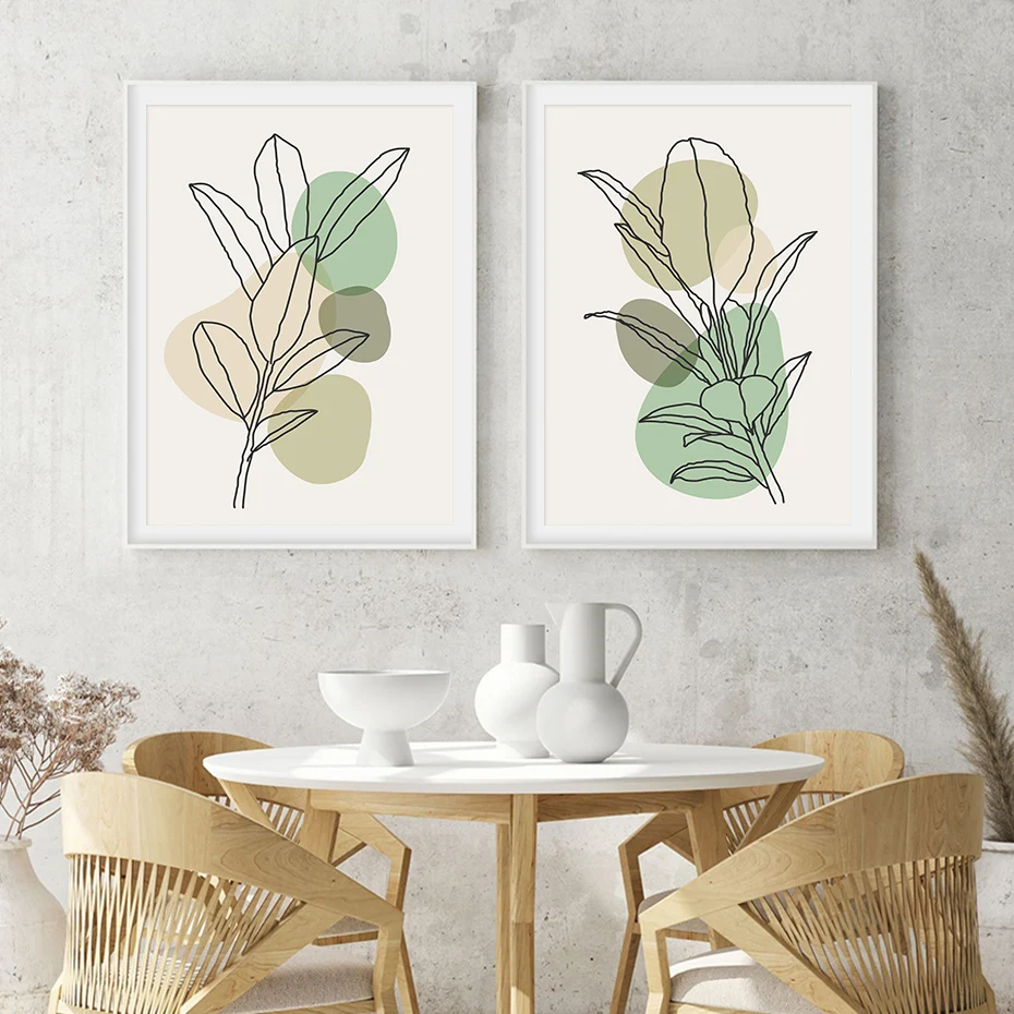 Абстрактные листья геометрические зеленые скандинавские постеры Картина на