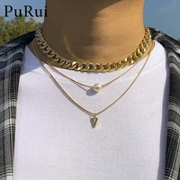 2021 fashion multilayer hip hop short chain choker necklace for men women limitation pearl triangle pendant necklace accessories
