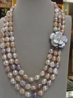 big 3 row 7 88 99 10mm baroque white pink purple freshwater pearl necklace