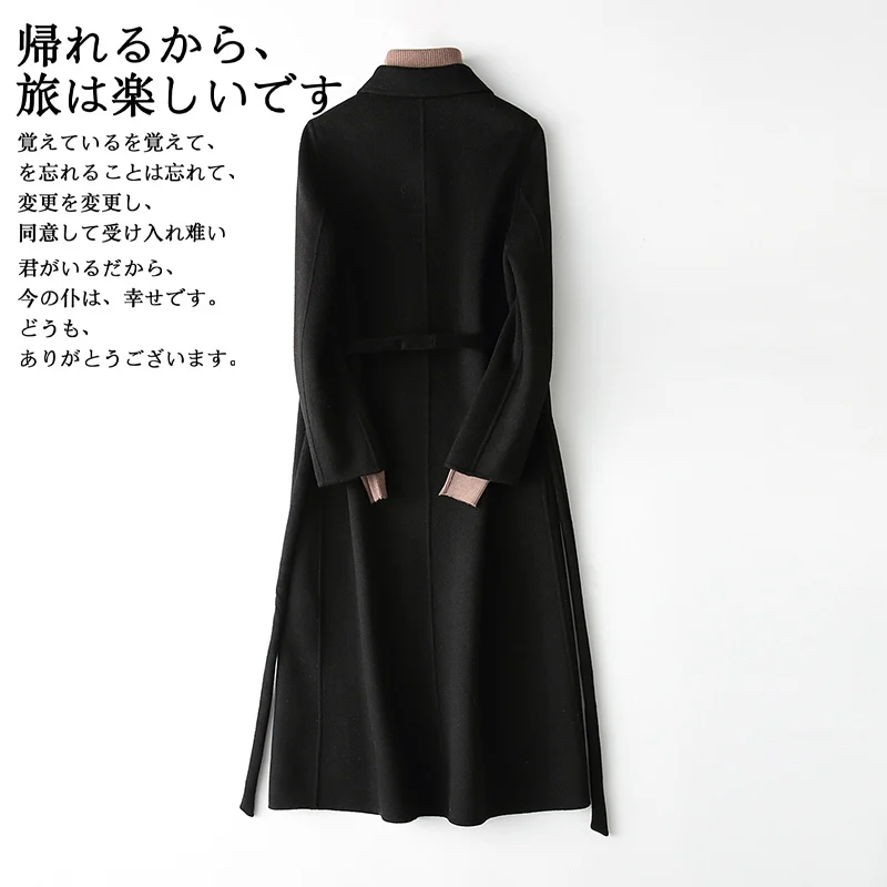 Женское шерстяное пальто с поясом винтажное элегантное в Корейском стиле модель