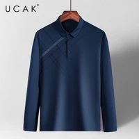 ucak brand spring autumn new arrival tops high quality classic striped turn down collar long sleeve t shirt men clothes u5319
