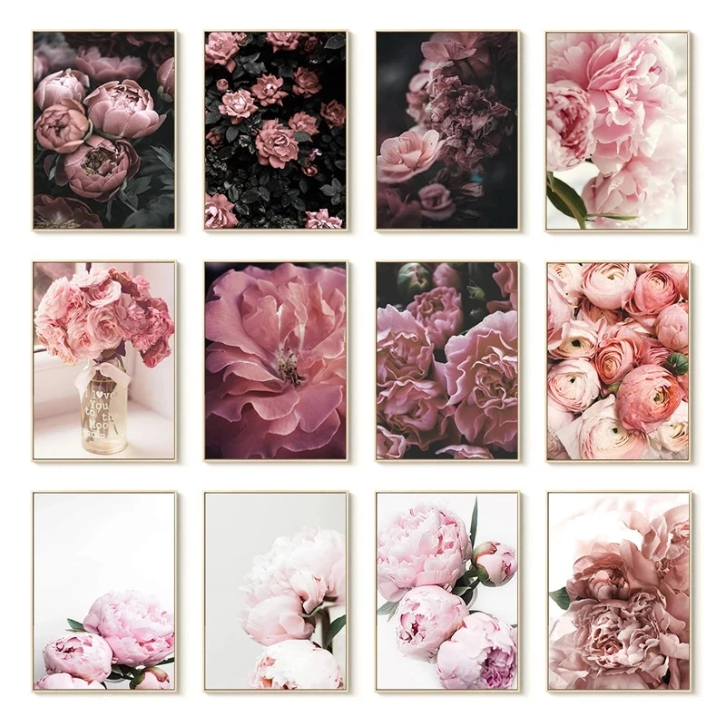 

Peony Flower Poster Wall Artist Home Decoration Pink Picture Poster Canvas Art Nordic Decoration Living Room Modern Painting