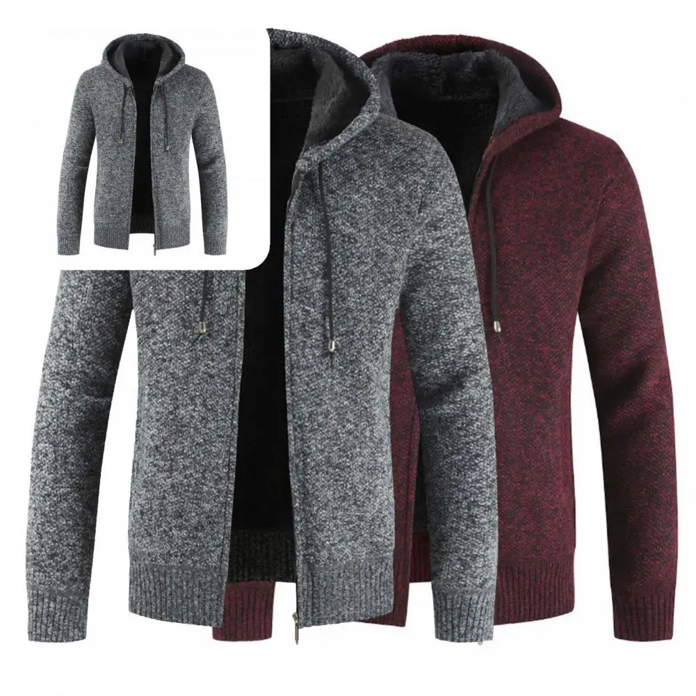 

Knitted Jacket Ribbed Cuffs Comfy Antifreezing Plush Lining Warm Knitted Cardigan Sweater Coat Outerwear