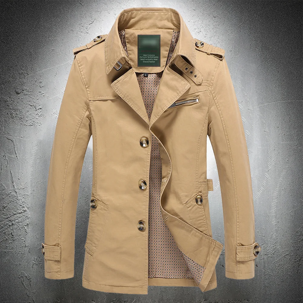 

Тренчкот мужской классический, однобортный тонкий пиджак с отложным воротником, хлопковое Легкое приталенное пальто, весна-осень