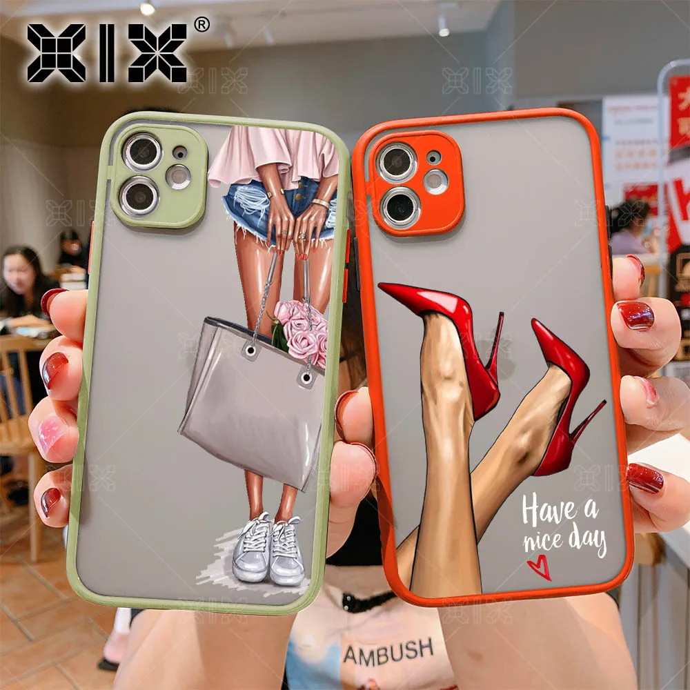 

XIX iPhone 11 Case Fashion Girls for iPhone 12 Pro Max SE 2020 7 8 Plus X XS Max XR Soft Bumper Transparent Matte PC Back Cover
