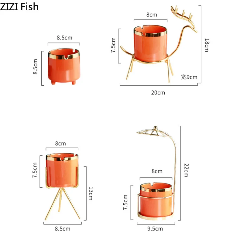 

European Style Ceramic Metal Portable Mini Ashtray Creative Tripod Coffee Table Office Desktop Luxury Ashtray Gift for Boyfriend