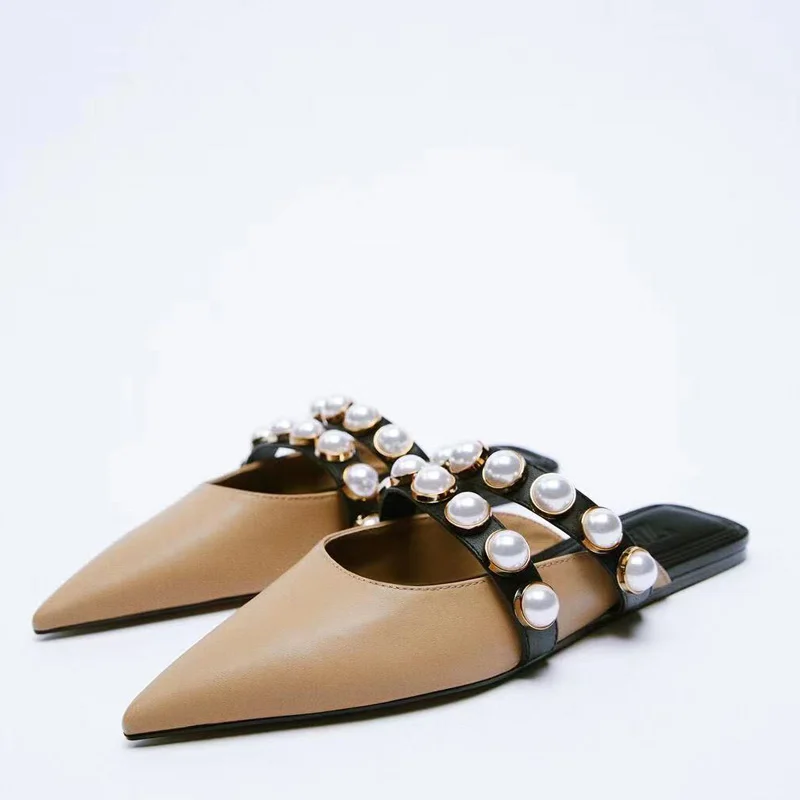 

Женские мюли на плоской подошве, с острым носком