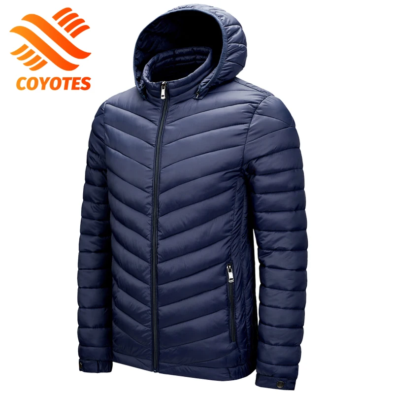 COYOTES Men Winter Brand Warm Waterproof Thick Jacket Parkas Coat Mens New Autumn Windproof Detachable Hat Slim Parkas Jackets