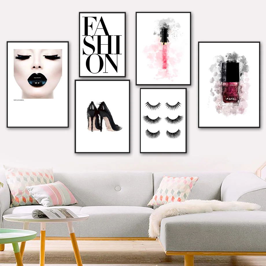 

Fashion Girl High Heels Perfume Lash Nail Wall Art Canvas Painting Nordic Posters And Prints Wall Pictures For Living Room Decor
