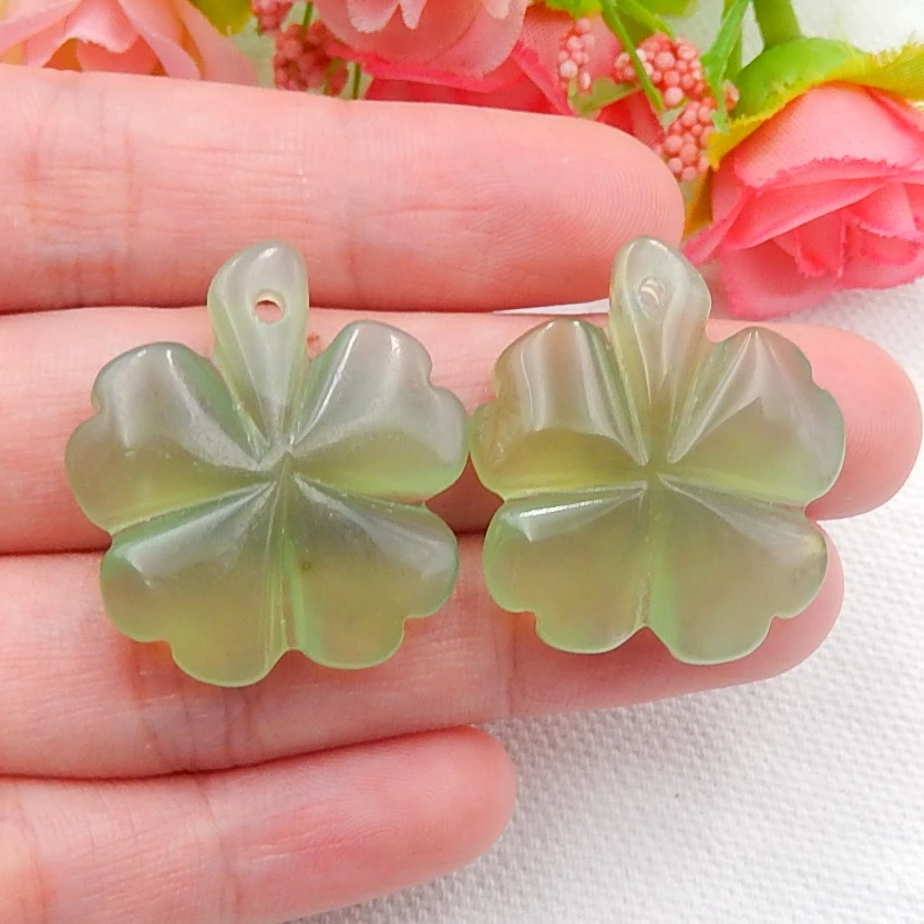 

Wholesale gemstone,leaved Clover Nephrite Jade Earrings, Handmade DIY Supply Jewelry 27x24x6mm7.9g