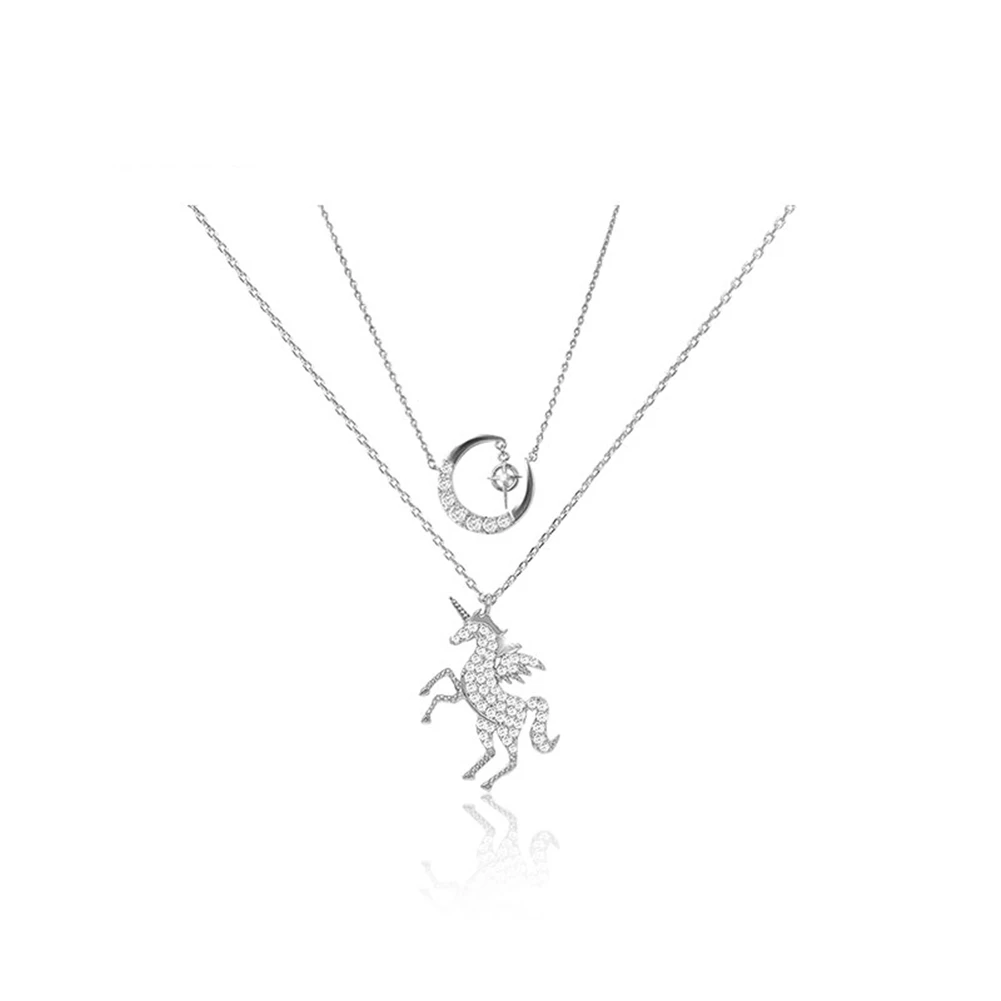 Ожерелье с подвеской в виде единорога Луны и звезды для женщин девушек подарок на