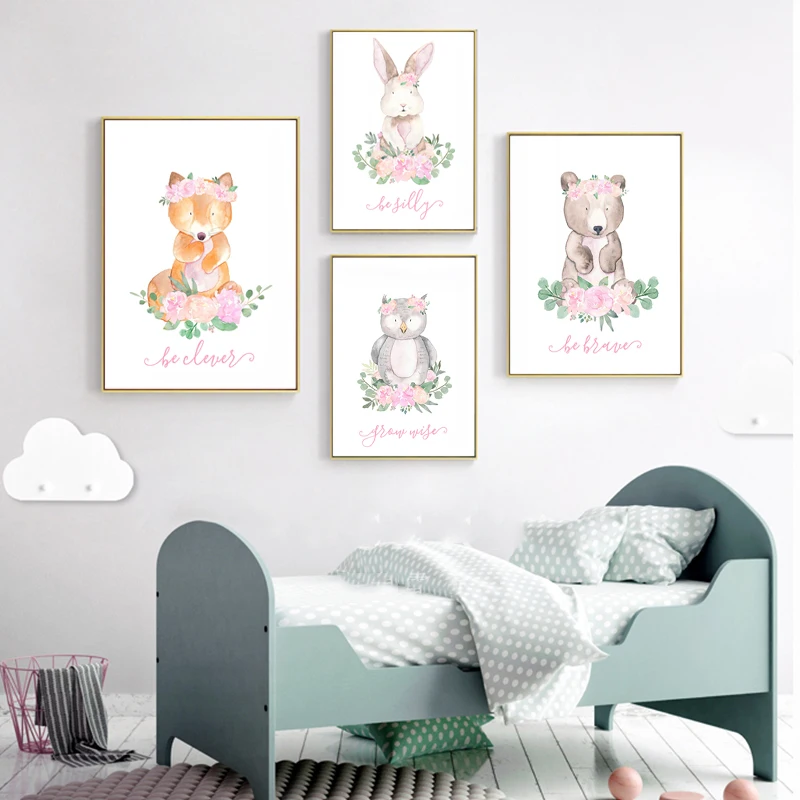 Детский Настенный холст постер с принтом кролика медведя лисы скандинавский