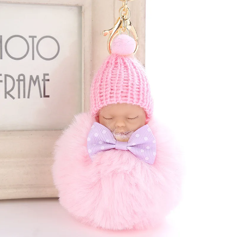 Кольцо для ключей с бантом и помпоном из искусственного кроличьего меха|Брелоки|