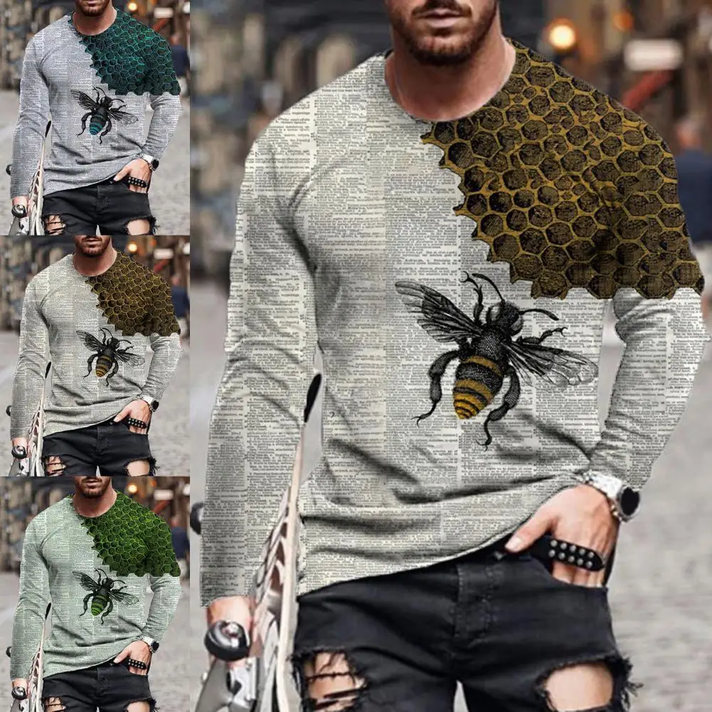 

Men's Shirt Round Neck Cartoon 3D Print Bee Top For Autumn Winter Hip-Hop Long-Sleeved Casual Oversized T-Shirt Camisetas