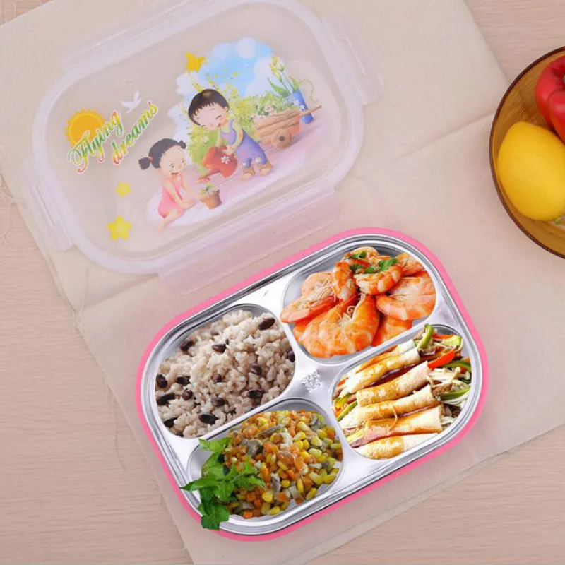 4 цвета мультяшный Ланч бокс из нержавеющей стали портативный пищевой