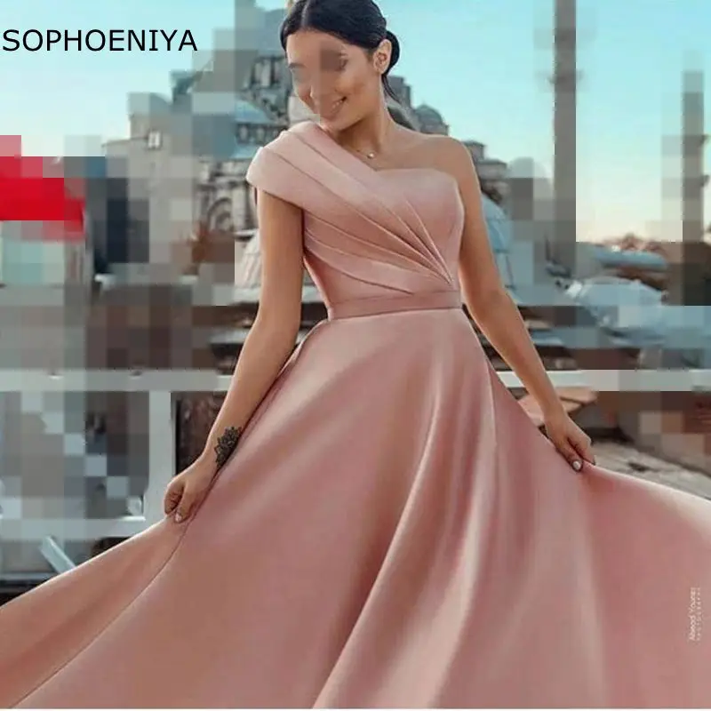 Новое поступление длинное атласное вечернее платье на одно плечо недорогие