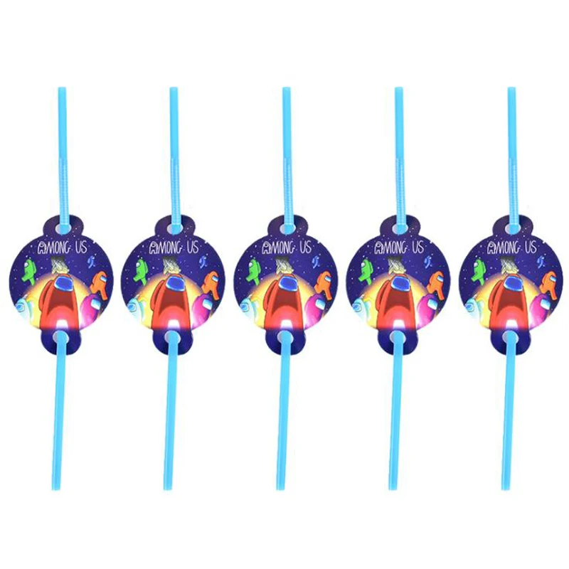 

100pcs/lot Among Us Theme Decorations Drinking Straws Baby Shower Events Boys Kids Favors Happy Birthday Party Straw