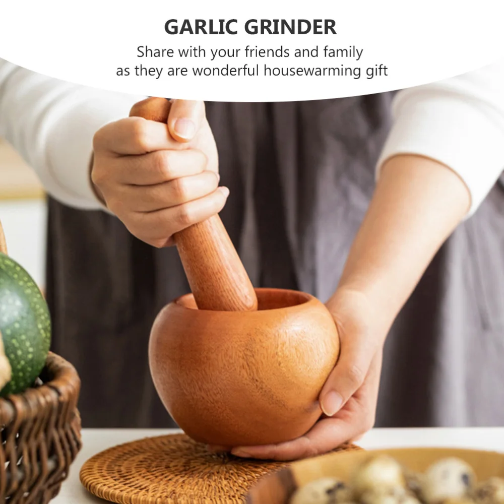 

1 Set Wooden Garlic Grinders Manual Garlic Mortar Pestle Kit (Log Color)