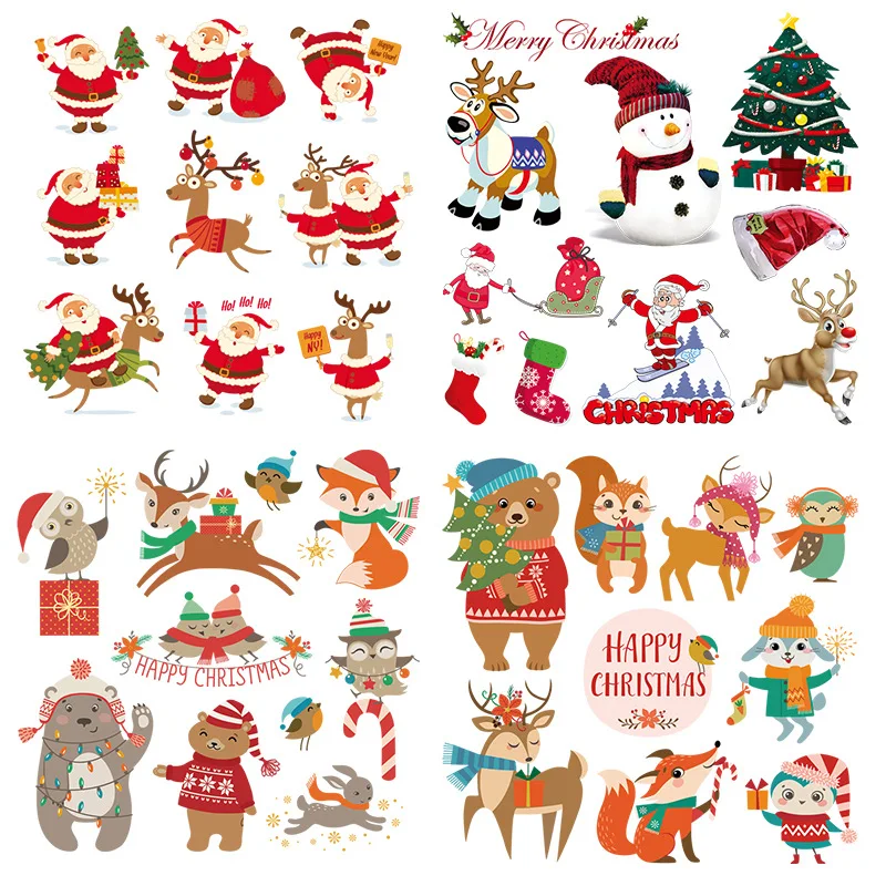 

Merry Christmas Iron-on Transfers for Clothing Thermoadhesive Patches on Clothes DIY Santa Cruz Cartoon Cute Stripe Stickers