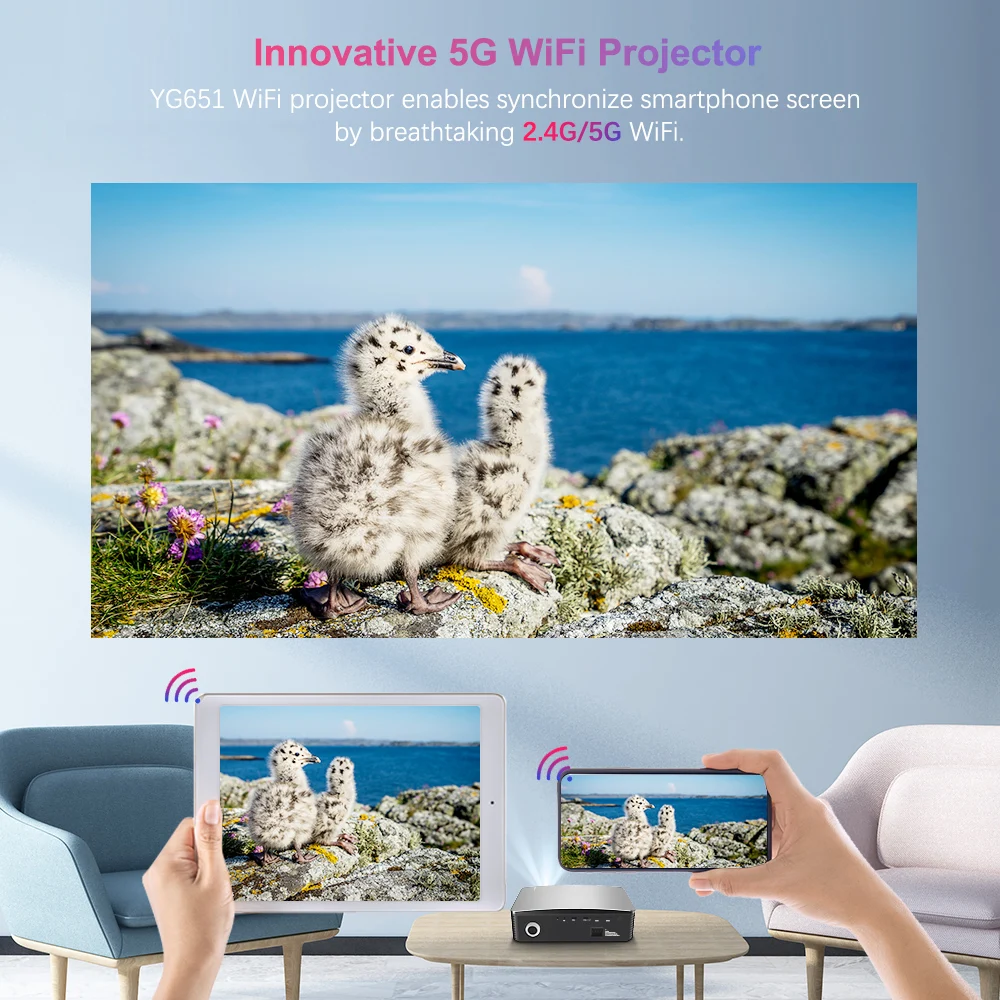 AAO YG650 Новый Full HD Светодиотный проеткор разрешение с матрицей 1920х1080р 2.5/5 ГГЦ Wi Fi