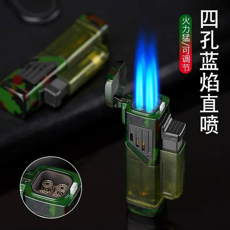 Зажигалка с четырьмя насадками многоразовая газовая ветрозащитная