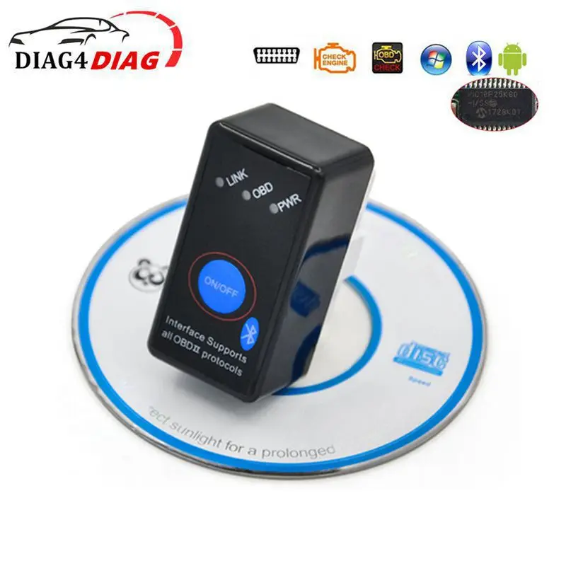 

ELM327 Bluetooth With PIC18F25K80 Chip Switch Car Diagnostic Tool OBD2 Scanner Code Reader ON/OFF Button Reset Auto-Sleep Mode