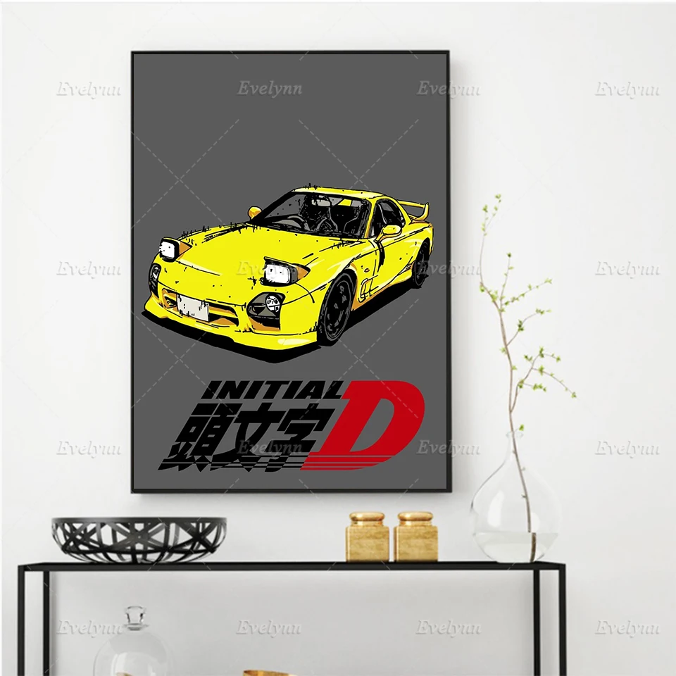 

Modern Hd Prints Modular Pictures Vintage Initial D Yellow Car Poster Wall Art Canvas Painting For Living Room Home Decor Frame