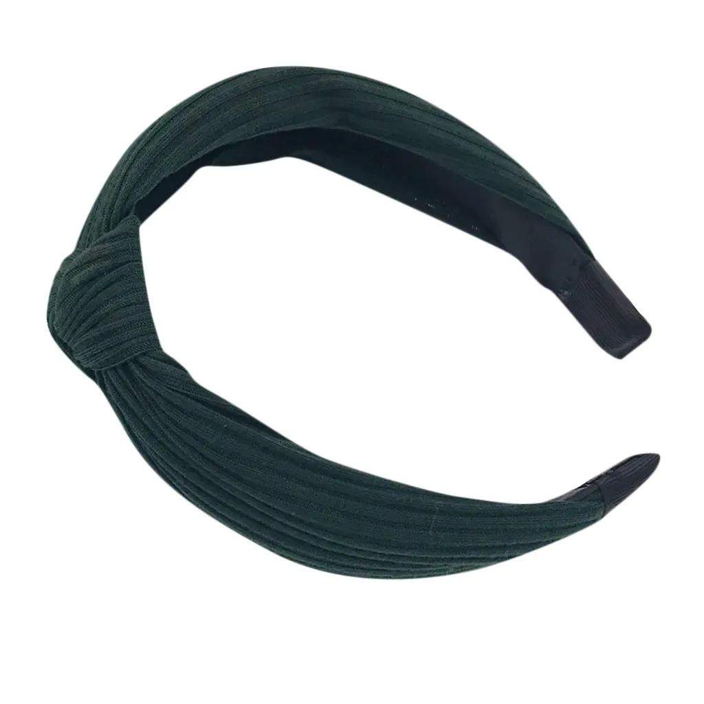 Green Женская тканевая повязка на голову с крестиком из мягкого хлопка, 1 шт., Узелок, широкий ободок, тюрбан, плетеная повязка на голову для девочек, милая, 8 цветов, подарки, однотонная повязка на голову - Цвет: Green