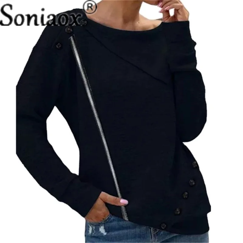 Женская трикотажная футболка на молнии однотонная Повседневная с длинным