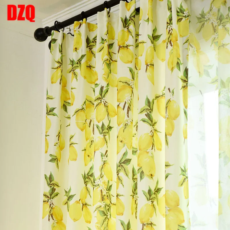 

Fresh Yellow Lemon Print Kitchen Curtains for Children's Bedroom Tulle Curtain For Living Room Cartoon Windows Drapes For kids