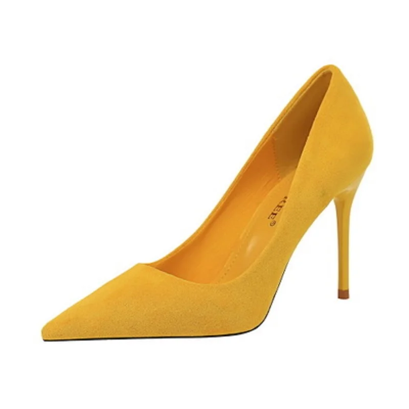 

Spring and autumn new ladies high heels fashion sexy simple fine with suede shallow mouth pointed women's shoes large size