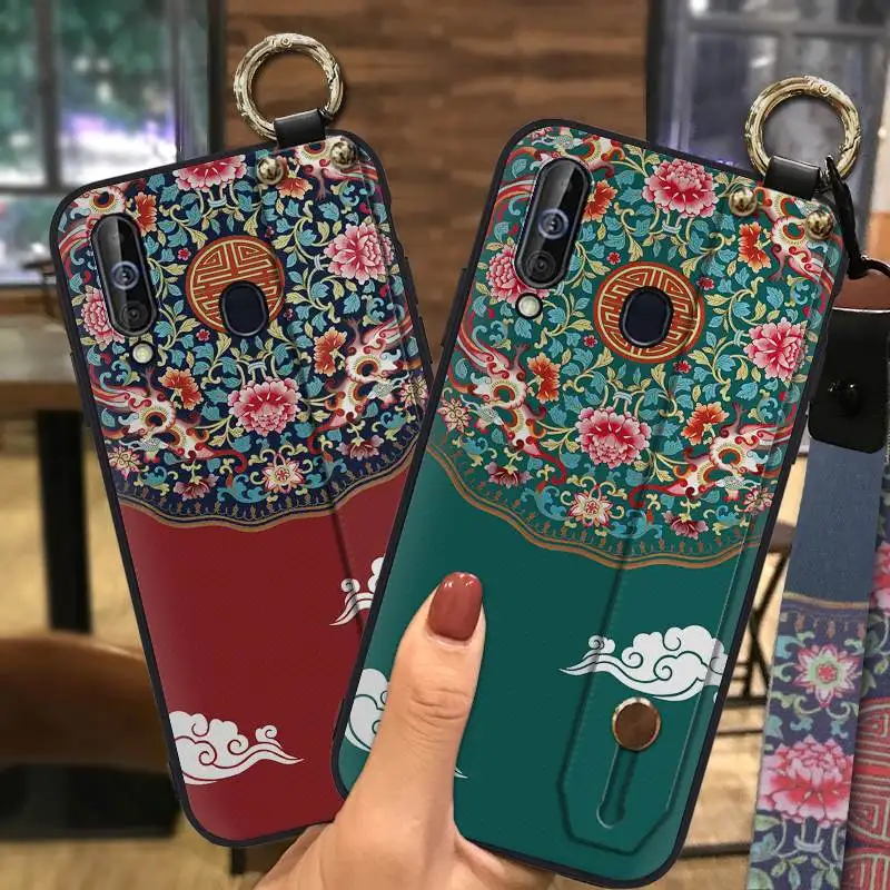 Silicone Lanyard Chinese Style Wrist Strap Phone Case For Samsung Galaxy M30 Waterproof Fashion Design Holder Anti-knock | Мобильные