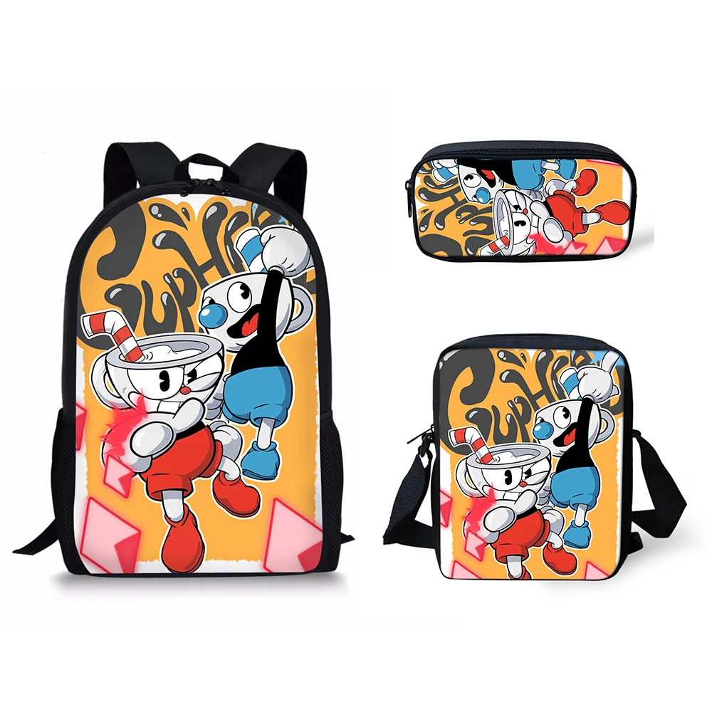 HaoYun Cuphead Mugman School Bags For Teenagers Boys Girls Cartoon Game Backpack Mochila Student Book Bag Set 3PCs School Bag