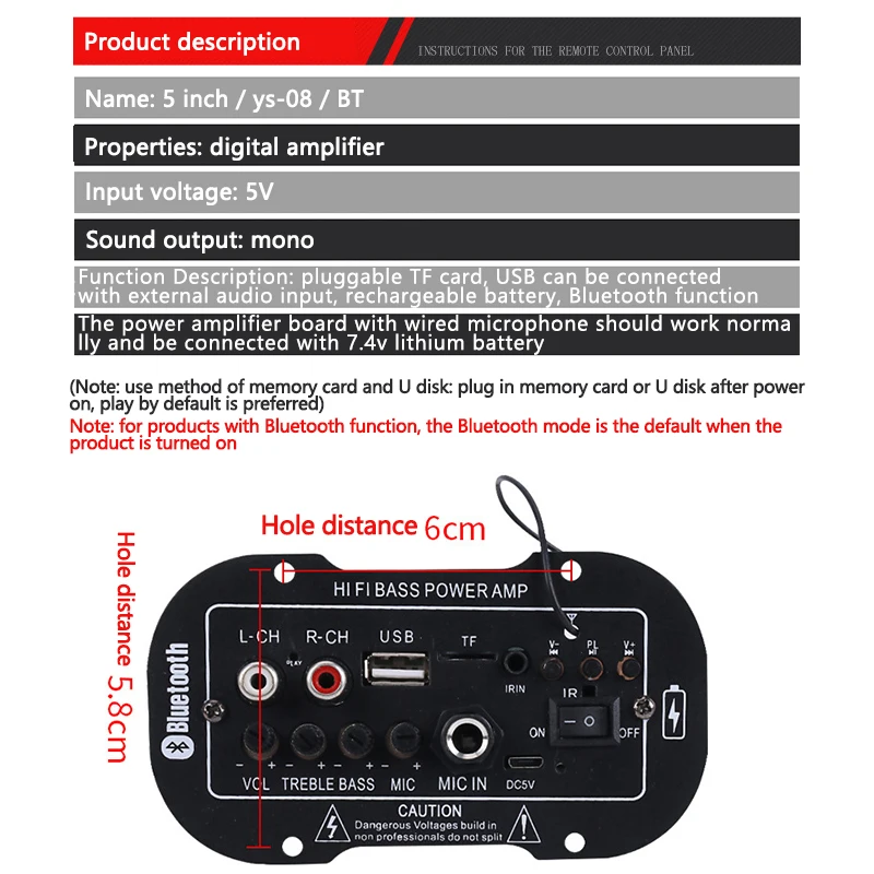 7.4V Car Bluetooth-compatible 2.1 Hi-Fi Bass Power AMP Mini Amplifier Radio Audio Digital USB TF Remote Control | Автомобили и