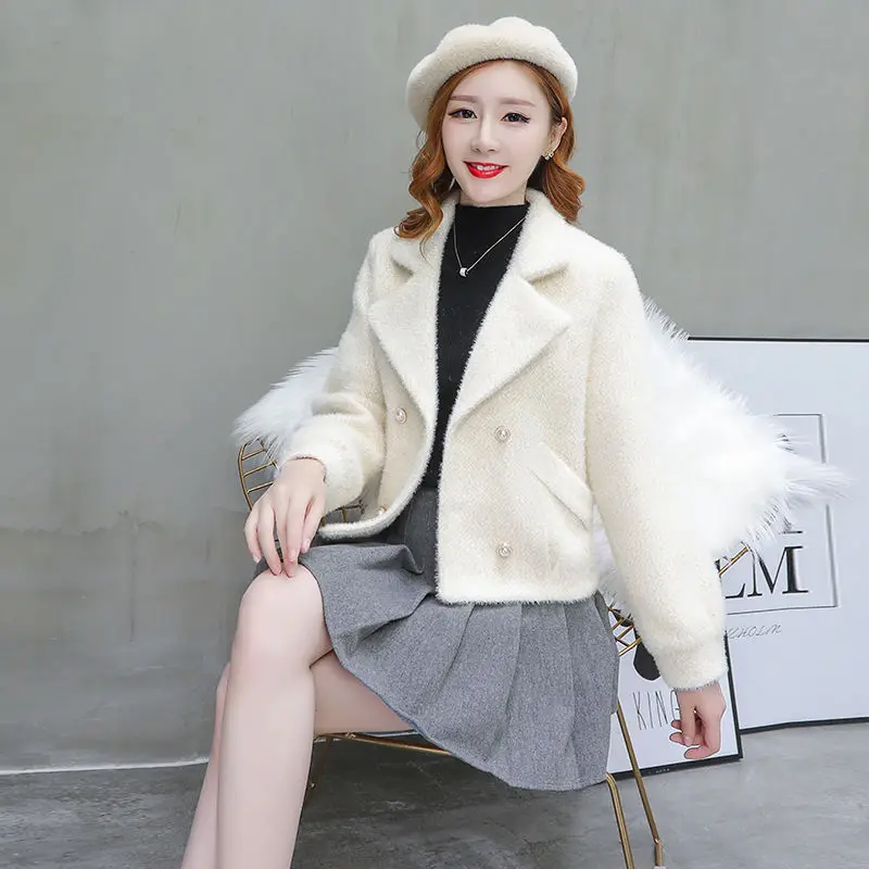 

Women 2021 Autumn Winter New Imitation Mink Coats Female Short Solid Color Outwears Ladies Loose Warm Cardigans Jackets W550