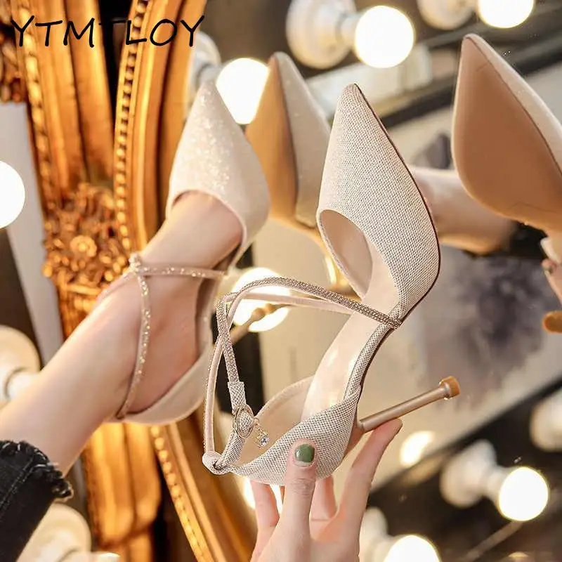 High Heels Female Stiletto High-heeled Temperament Goddess Spring 2021 New Evening Dress Shallow Mouth Strap Sexy Single Shoes | Обувь