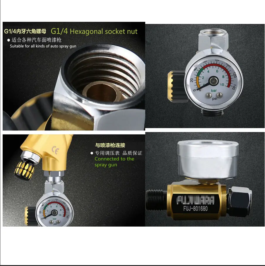 

Metal Spray Paint Gun Air Pressure Regulator Spray Gun Pressure Gauge 0-0.10Mpa Separator Car Auto Repair Painting Tool