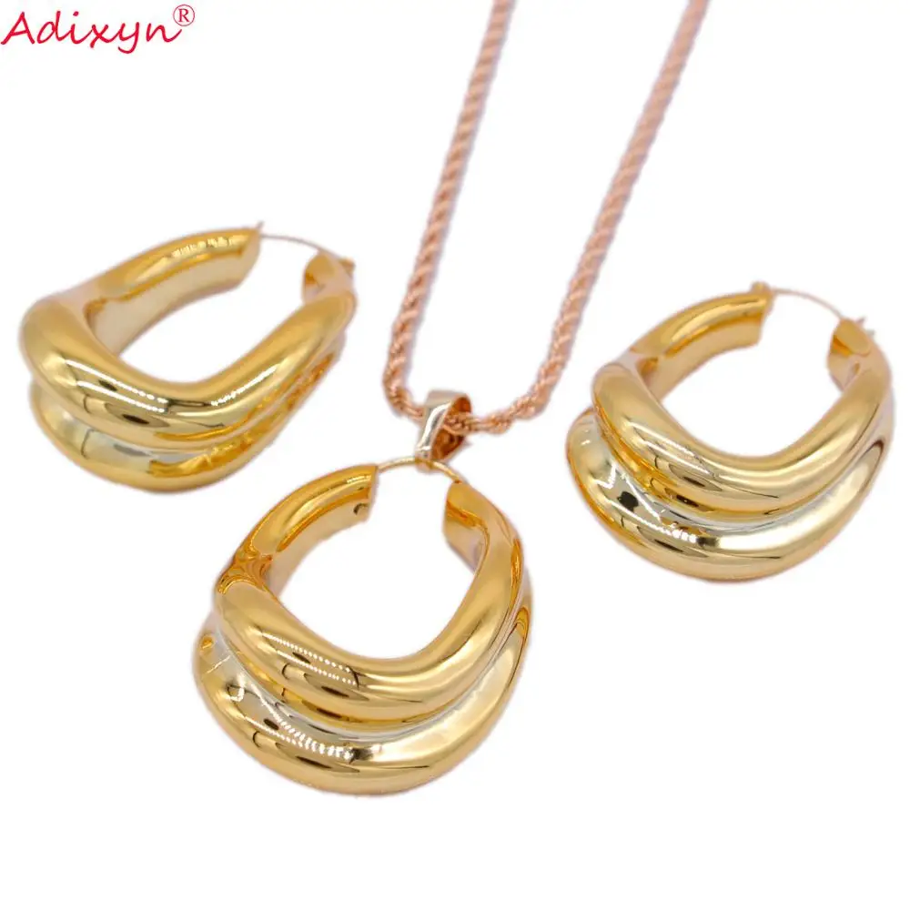 Adixyn Irregular Rose Gold Color Jewelry Sets Hollow Round Necklace&ampEarring&ampPendant For Women/Girls Birthday Party Gift N03198 |