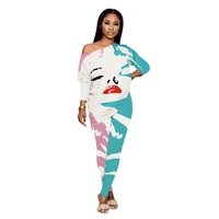 oversize two piece set women tracksuit 2 piece sets womens outfits fall loose print tshirts top and pants casual lounge wear set